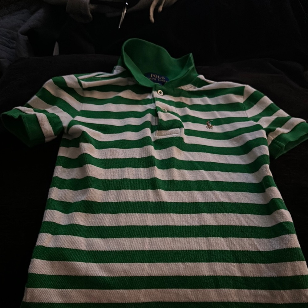 Polo Green and White Striped Shirt